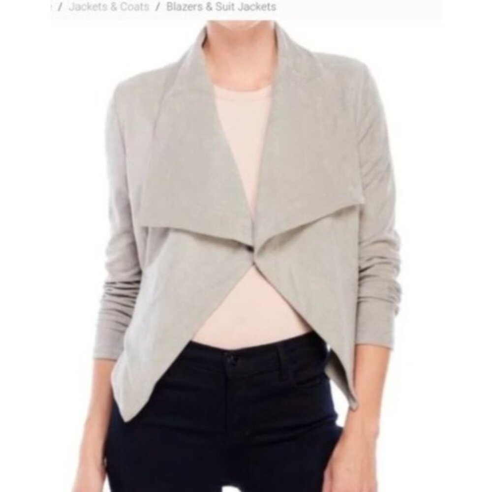 Romeo + Juliet Couture Open Front  Jacket size large Gray faux Suede Long Sleeve